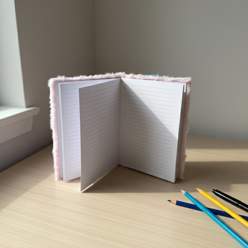 Bijeli ručno rađeni squishy rokovnik Stitch Squishy Rokovnik A5 s ružičastim rubovima i teksturiranim poklopcem