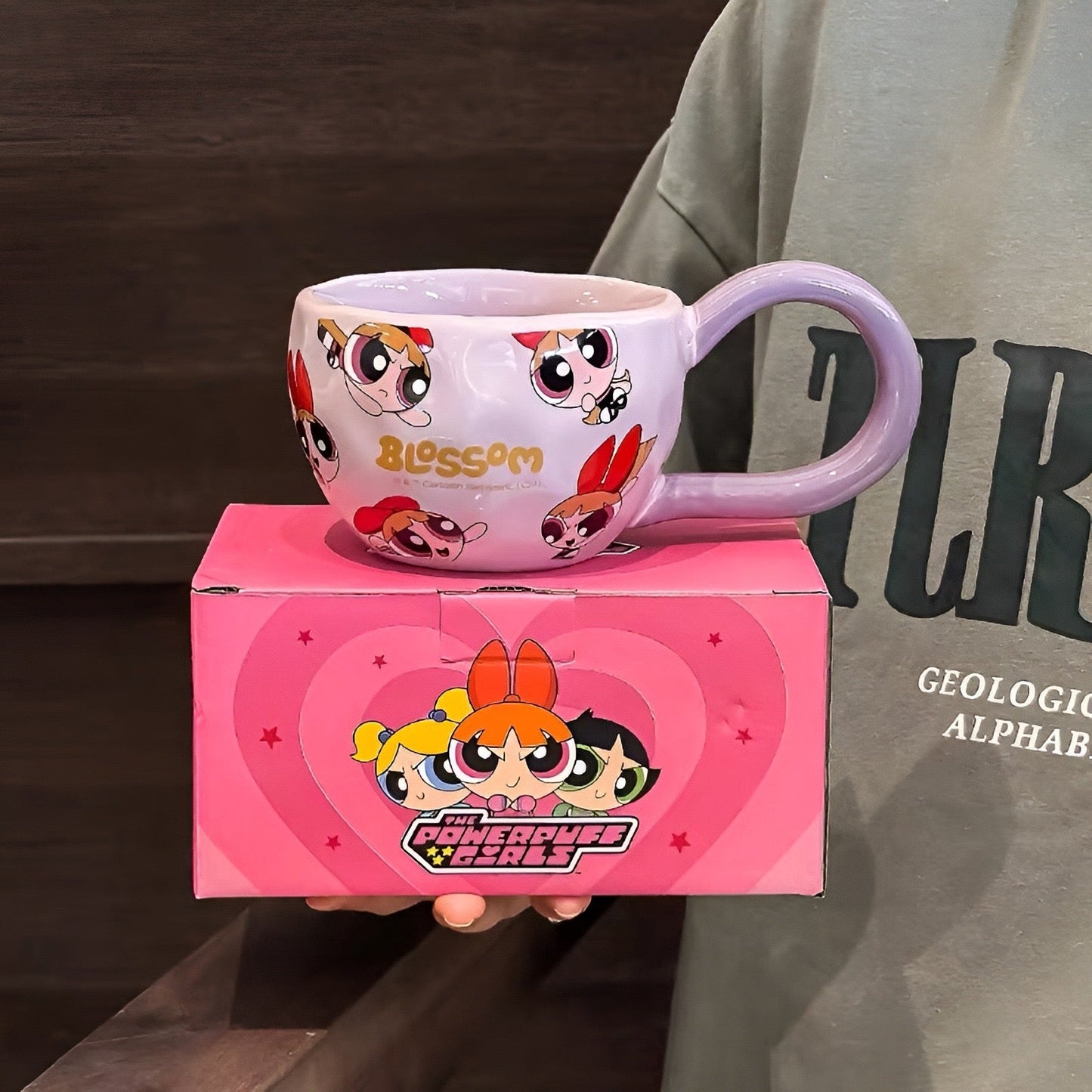 Powerpuff girls šolja blossom u ružičastoj i lavanda boji s crtanim likovima na keramičkoj šolji