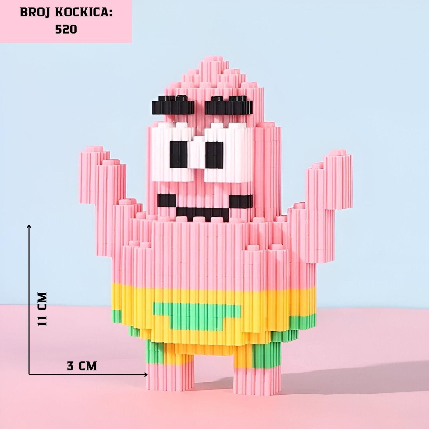 Brick-izgrađena figura Patrika zvijezde u setu PATRICK LEGO s 520 kocaka