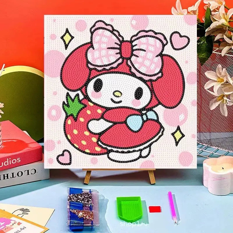 Pink and White My Melody Diamond Painting DIY Kit with Strawberry Design