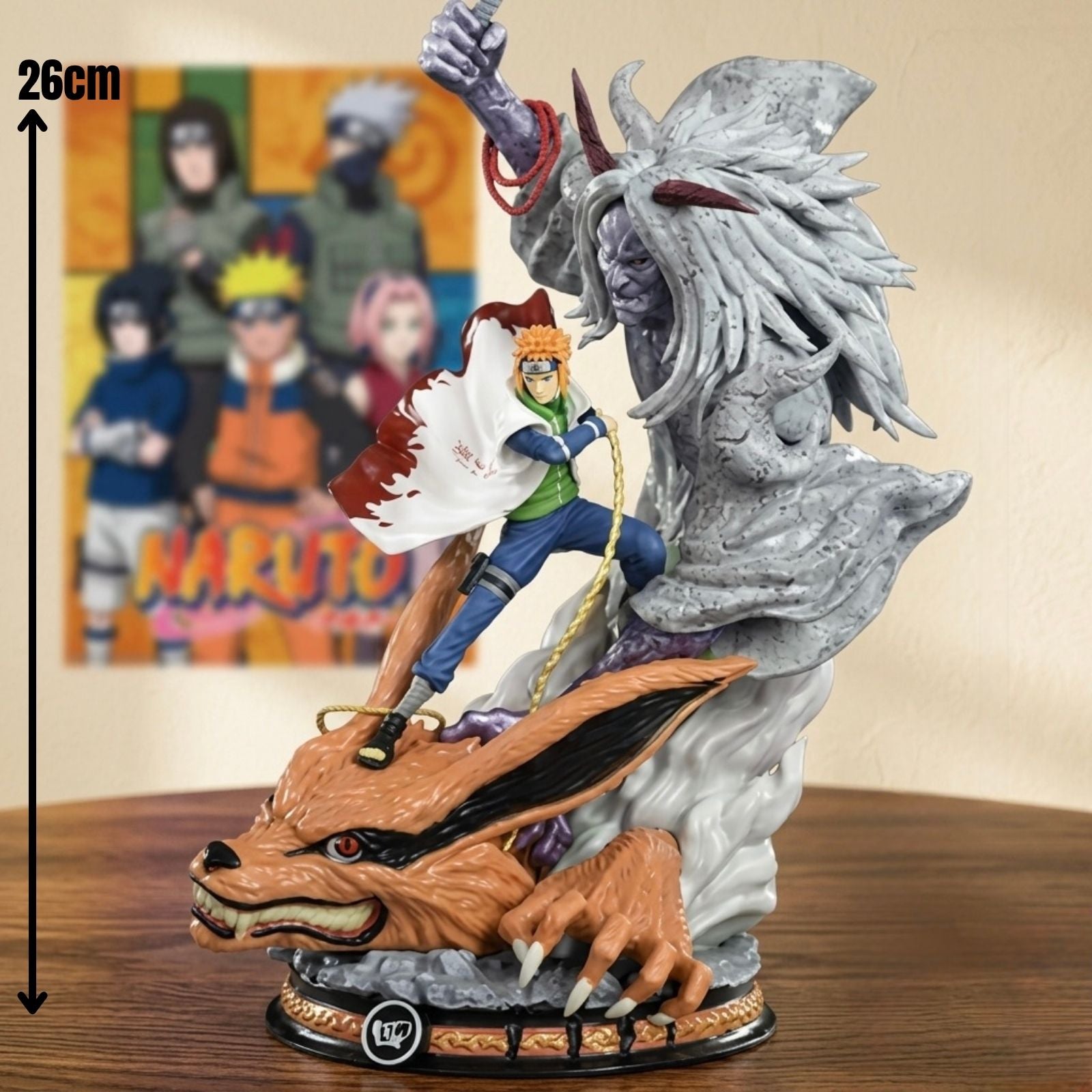 Naruto minato namikaze figure 26 cm detaljna smolena figura naruta na nizin i kaguya otsutsuki u pozadini