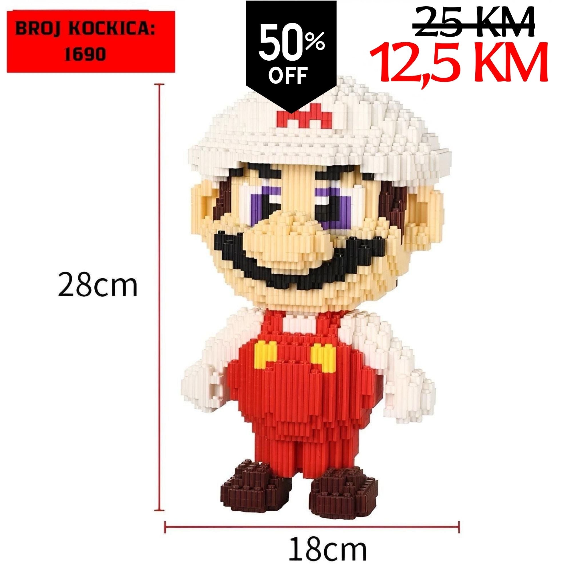 28 cm visoka bijela i crvena Mario figura od 1690 LEGO kockica