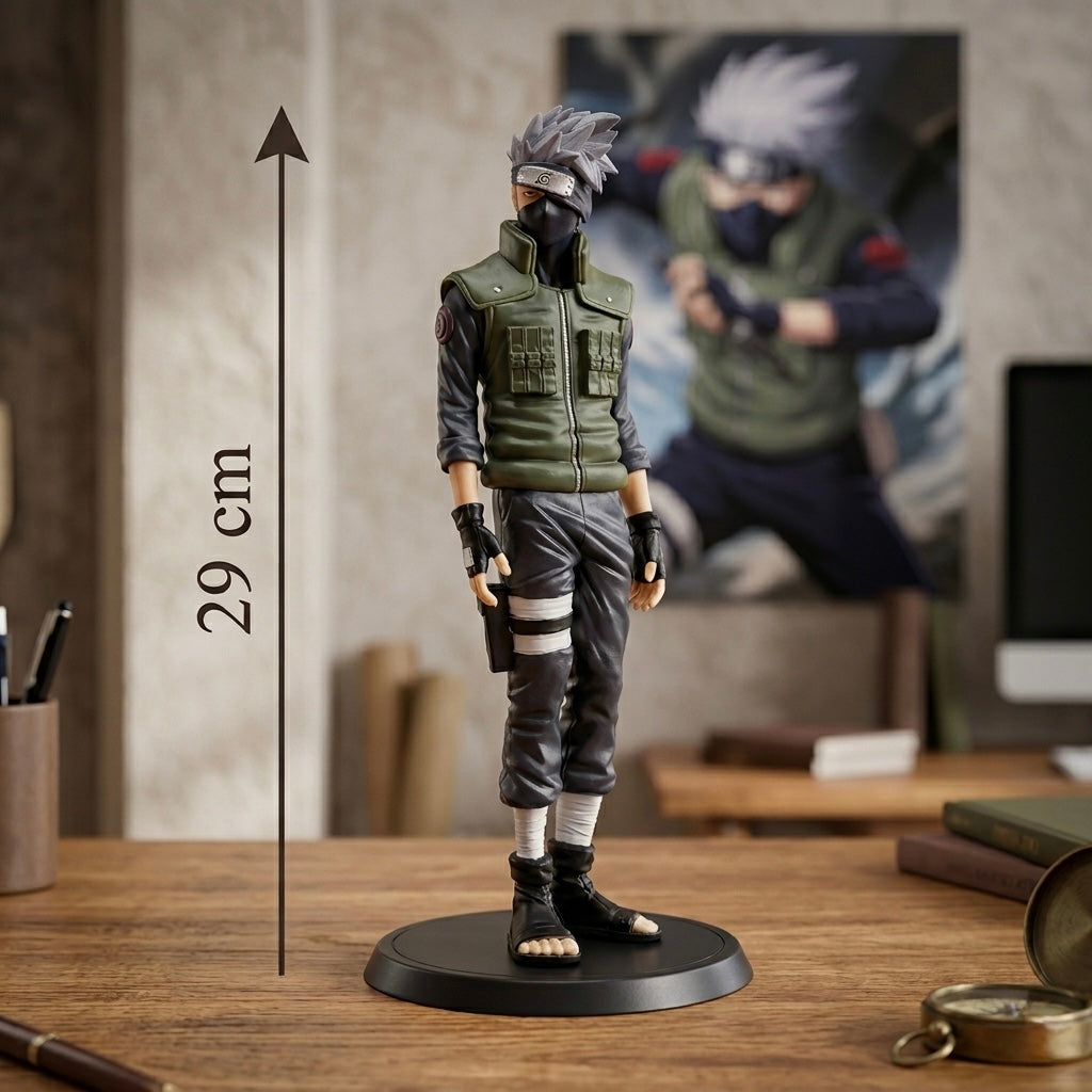 Plastika figura naruto kakashi hatake 29 cm sa srebrnom šiljastom kosom i zelenim prslukom preko tamnosivog odijela