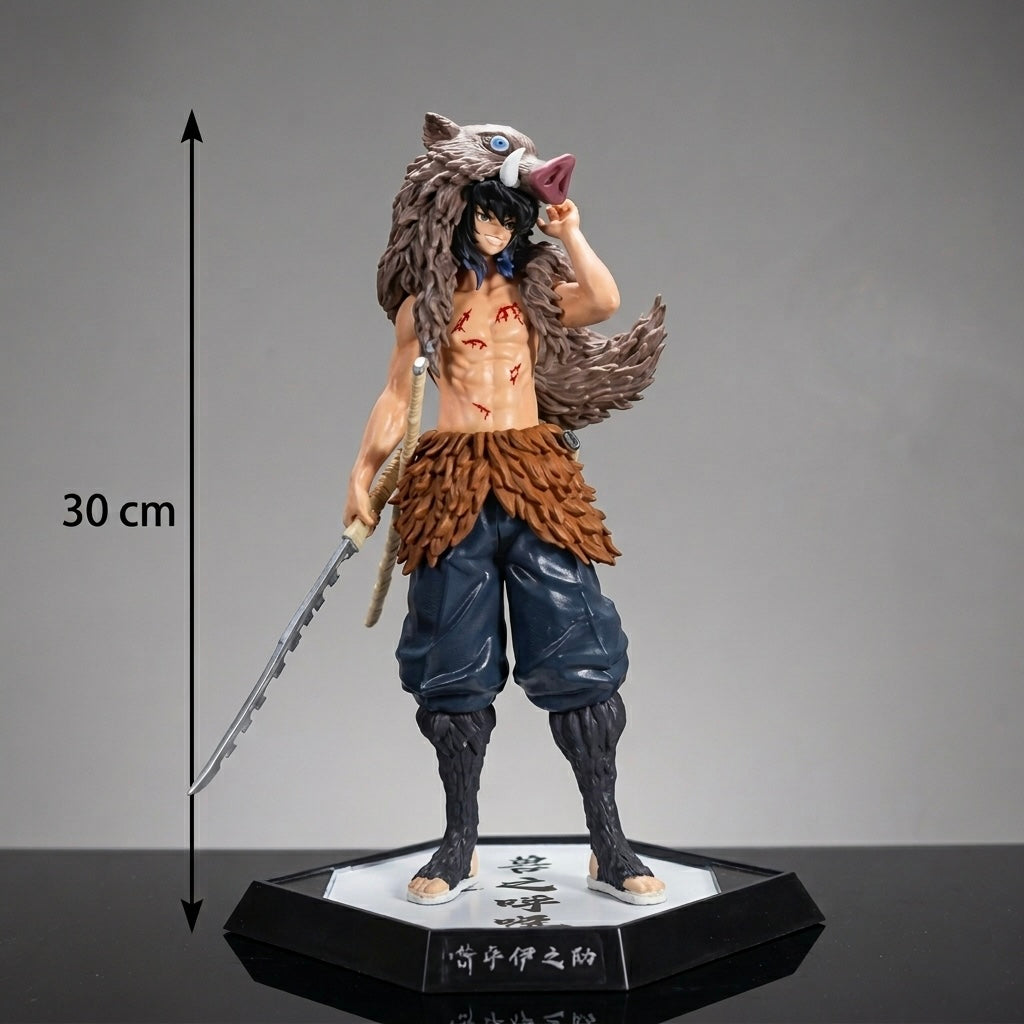 Resin figurina inosuke hashibira iz demon slayera visoka 30 cm s divljom boarskom glavom i krznenim detaljima