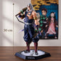 Detaljna resin figura inosuke hashibira iz demon slayera, visine 30 cm, srebrne kose i tamnoplave odjeće sa zlatnim detaljima