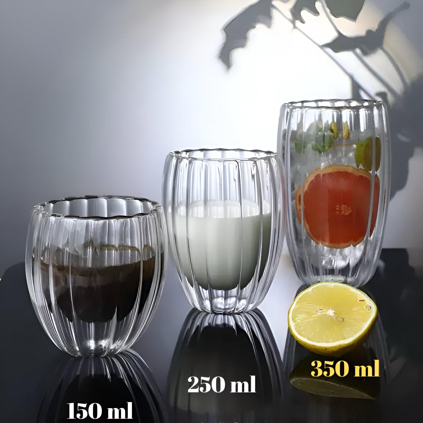 Čaša duplo dno 350ml s rebricama i infuzorom za voće, duplo staklo