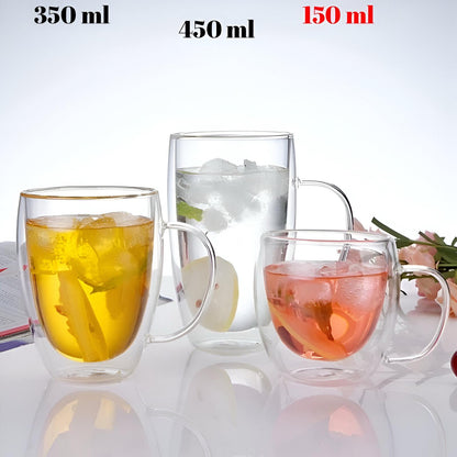 Šolja Classic duplo staklo 350 ml prozirna s ručkom
