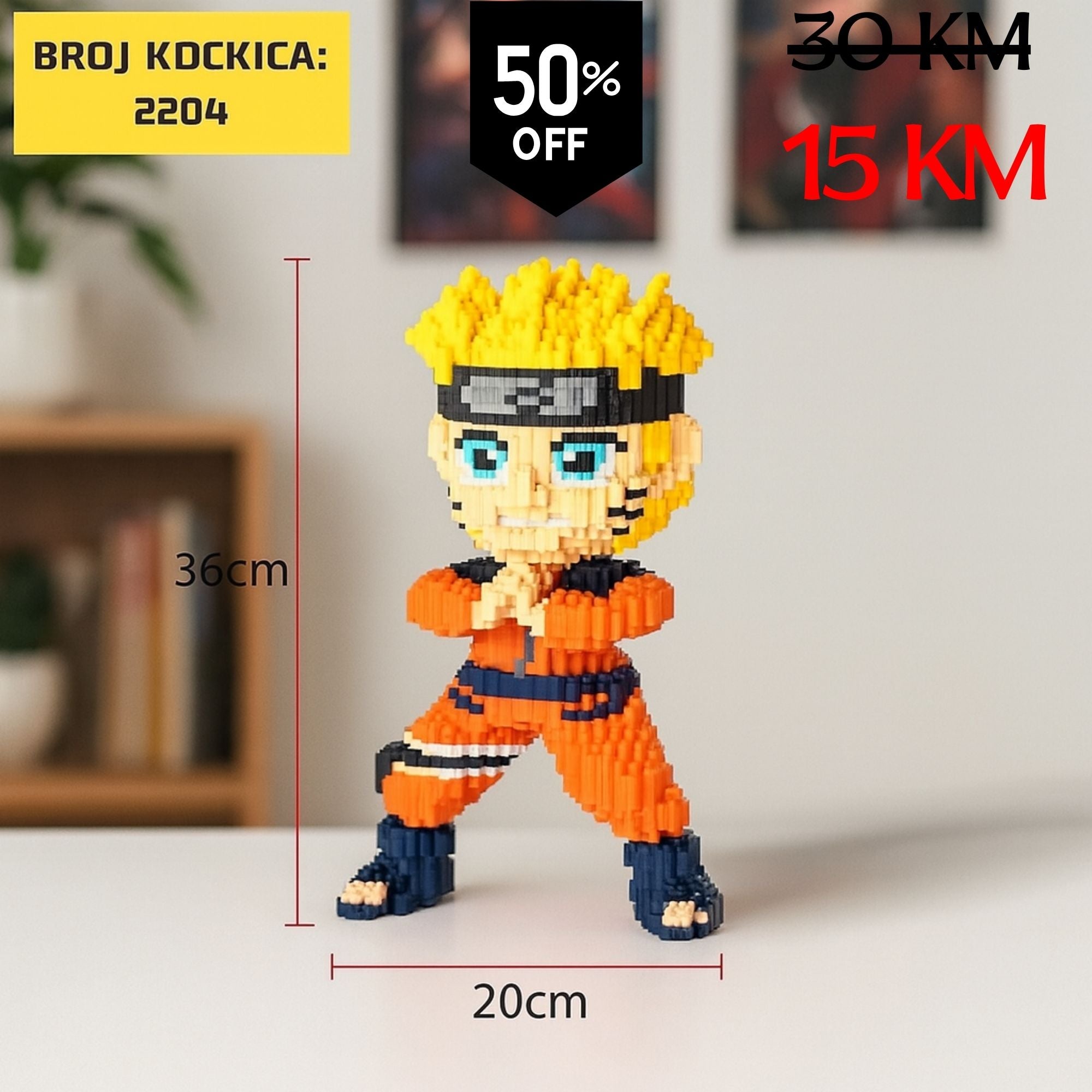 36 cm visoka pikselirana Naruto figurina LEGO (2204 kockice)