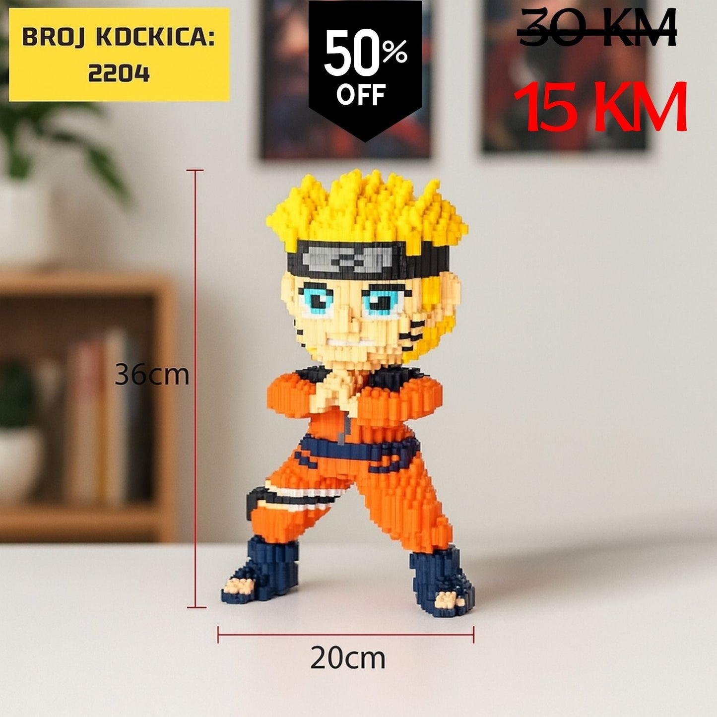 36 cm visoka pikselirana Naruto figurina LEGO (2204 kockice)