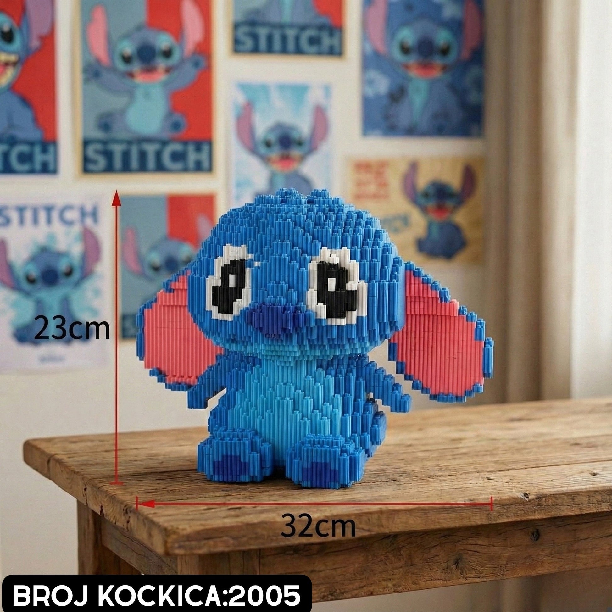 3D pikselirani Stitch figurina iz LEGO seta Čajnik, plava s crvenim ušima