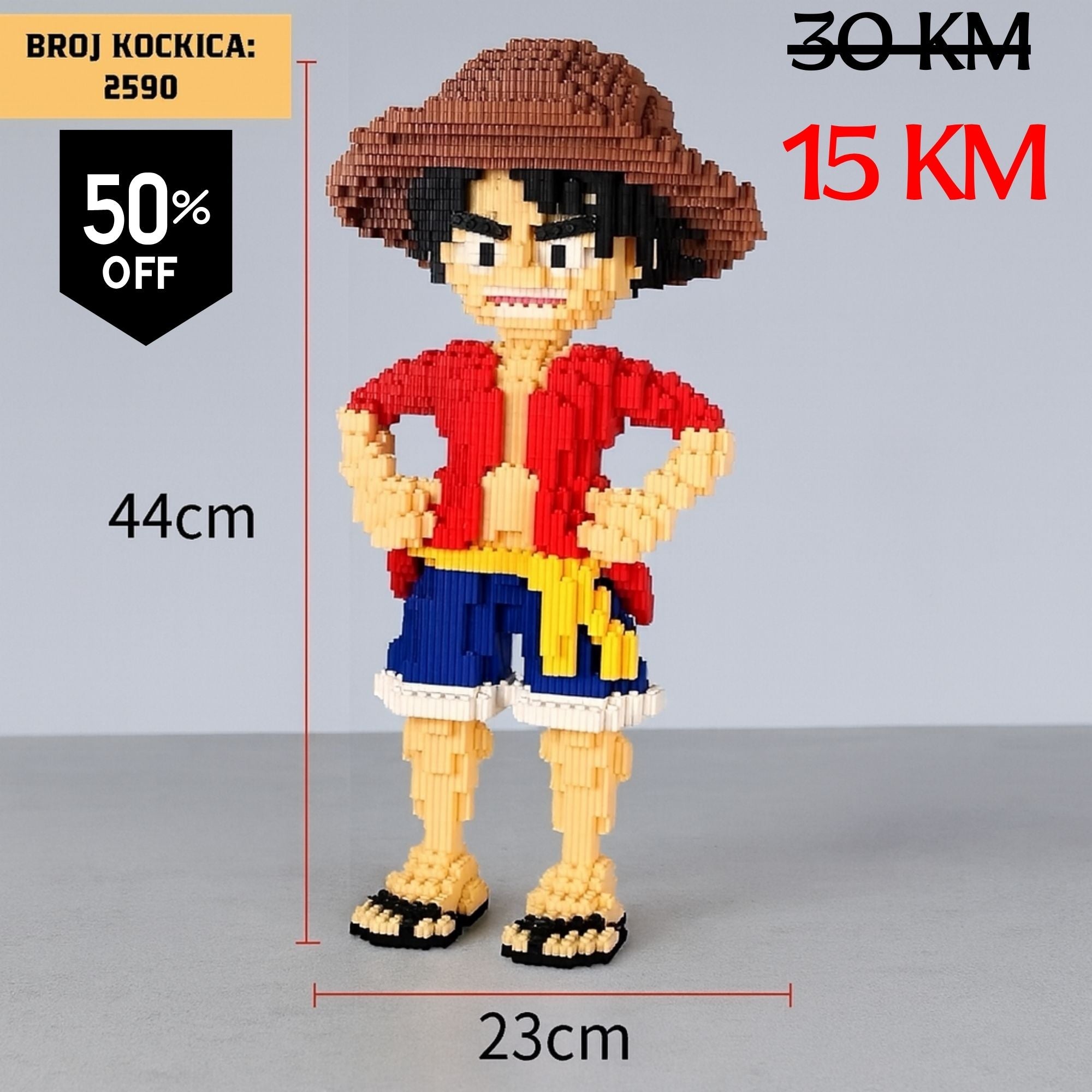 44 cm visoka Lego figura Monkey D. Luffy iz One Piece, 2590 dijelova