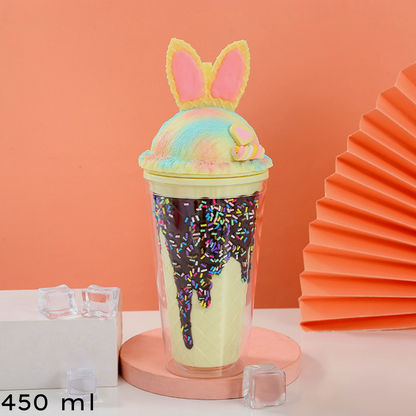 Bunny-themed 450 ml latte chocolate flaša s pastelnim akcentima i sprinkles dizajnom