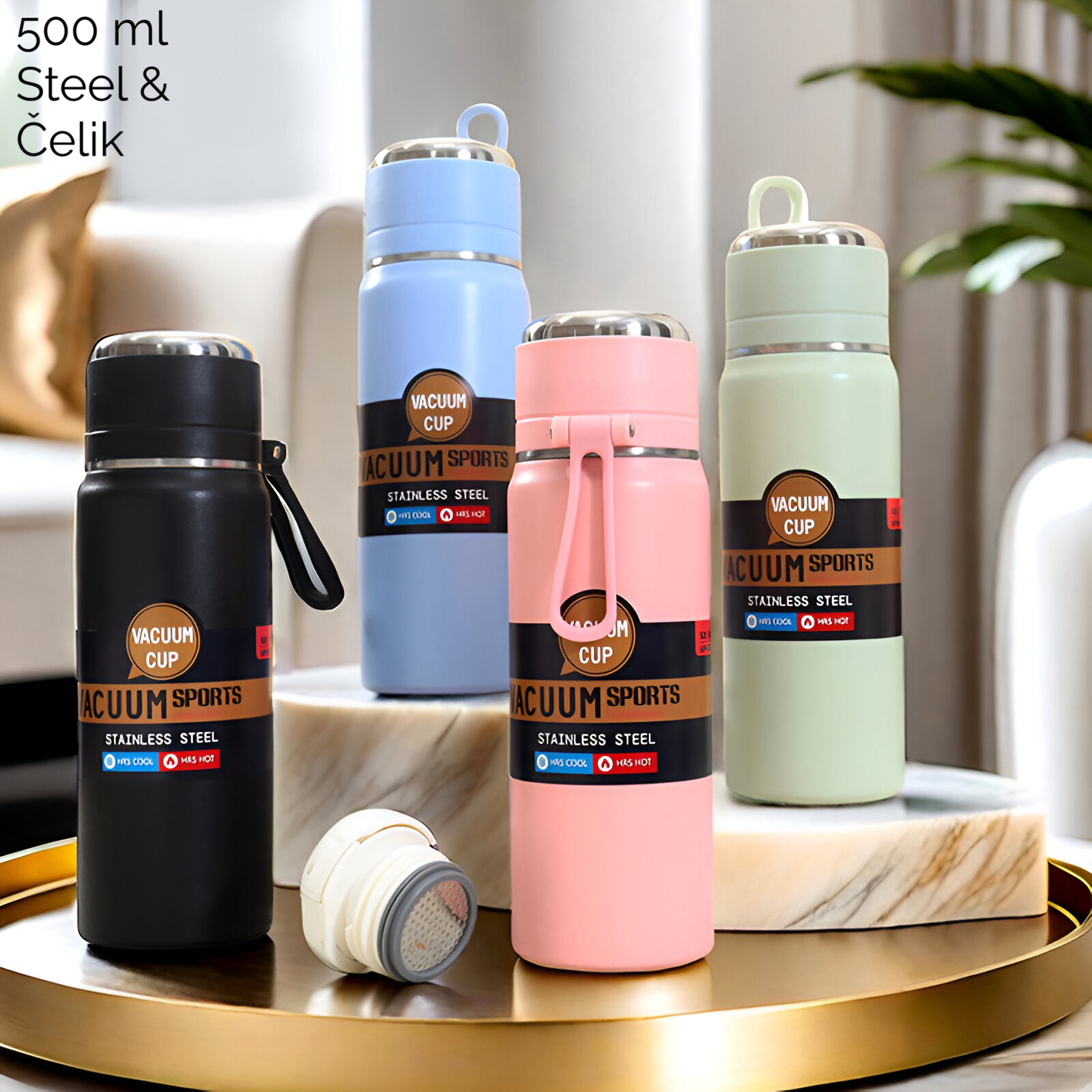 Termos boca od nehrđajućeg čelika 500 ml, plav, ružičast, zelen, bijel, crn