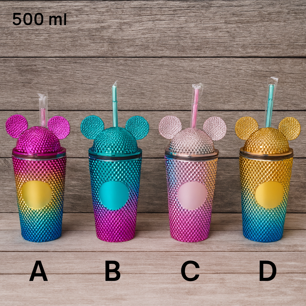 500 ml Mickey Mouse uši pića čaša s gradientom i mrežnim poklopcem