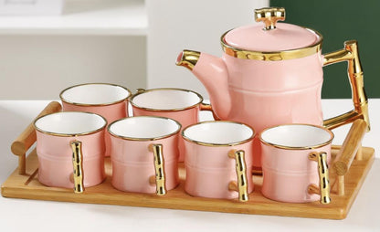 (Rozi) PORCELANSKI SET ČAJNIK 1200 ml + 6 ŠOLJA 260 ml + TABLJA