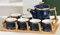 (Plavi) PORCELANSKI SET ČAJNIK 1200 ml + 6 ŠOLJA 260 ml + TABLJA