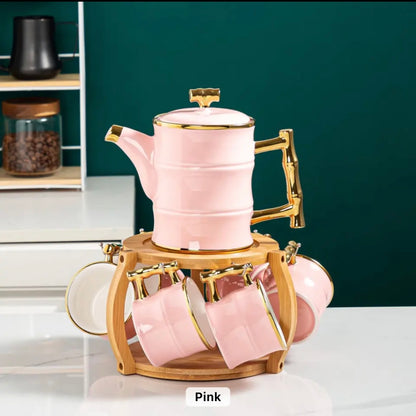 (Rozi) PORCELANSKI SET ČAJNIK 1200 ml + 6 ŠOLJA 260 ml + TABLJA