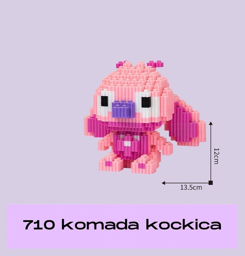 Roza i ljubičasta blokasta crtana figura iz STITCH LEGO 2 za keramički set čajnik