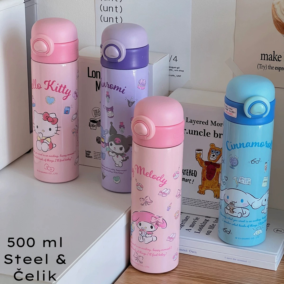 Ružni Hello Kitty termos boca od nehrđajućeg čelika, pink bijeli dizajn