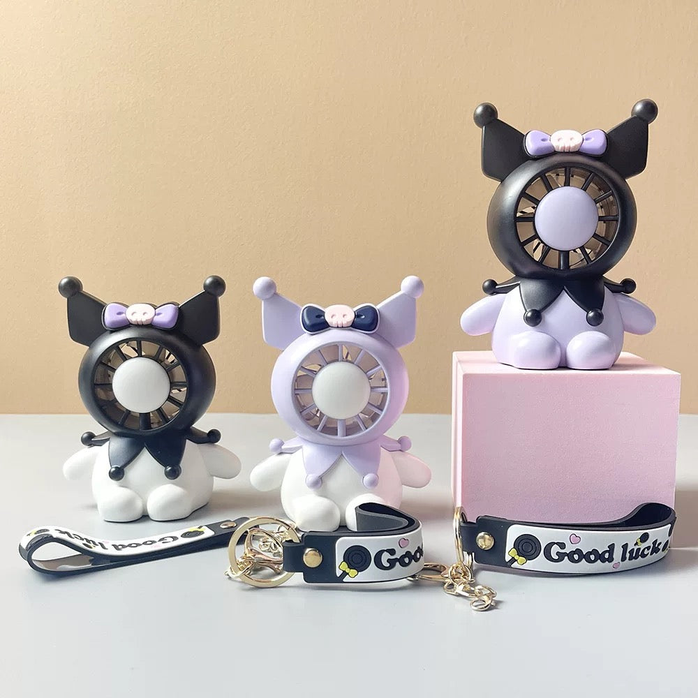 Kuromi mini ventilator: mačka crno-bijela s mašnom i remenom sretne sreće