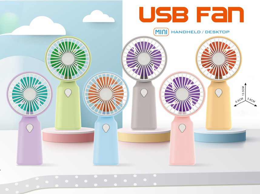 Pastelno obojeni mini ventilator s elegantnim dizajnom i ručkom u obliku srca