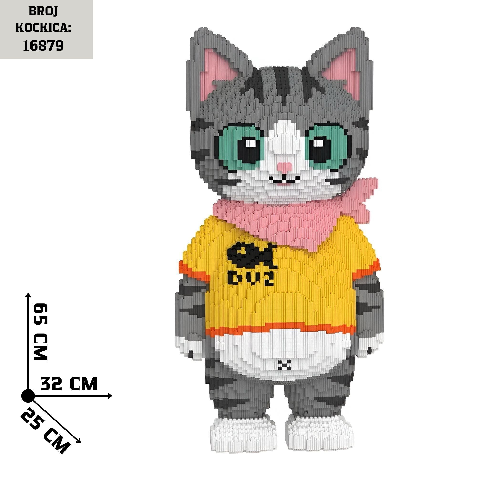 Pixelizirana mačka figurica u žutoj majici i ružičastom šalicu za CAT LEGO