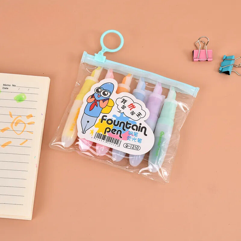 Pastel fountain pen set in clear plastic pouch for FOUNTAIN MARKER