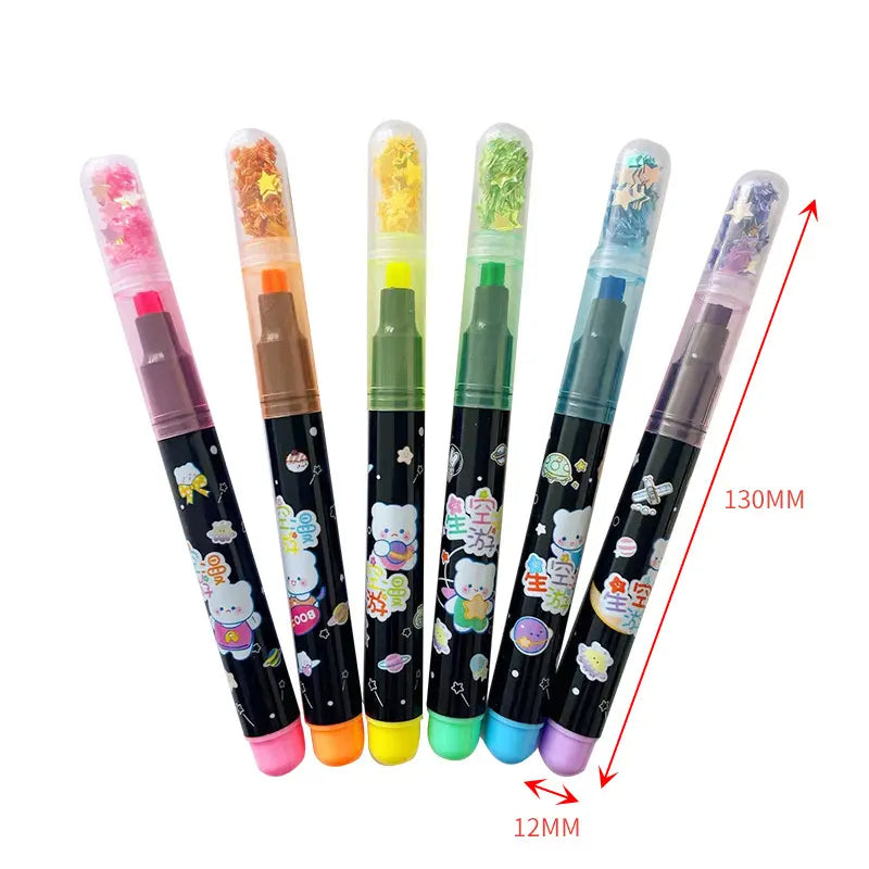 Šest šarenih markera s gliterom iz proizvoda GALAXY BEAR MARKER2