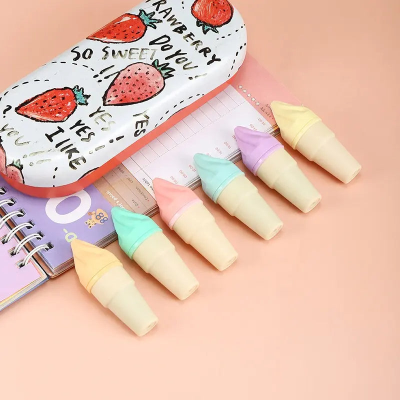 Strawberry-themed pencil case with ice cream-shaped erasers from ICE CREAM MARKER2