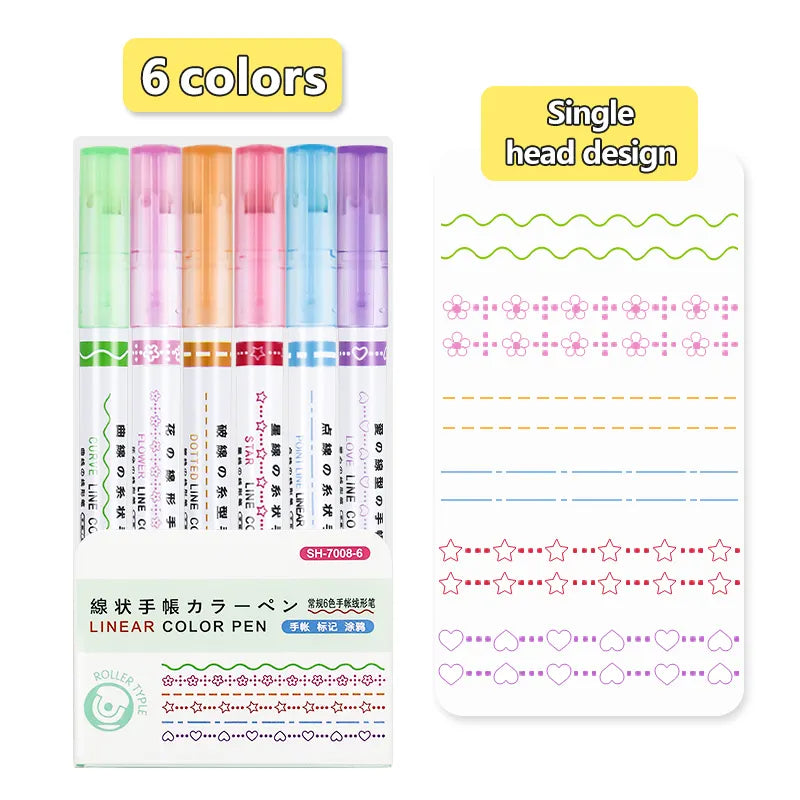 Set visokokvalitetnih označivača LINEAR MARKER s šest boja i uzoraka