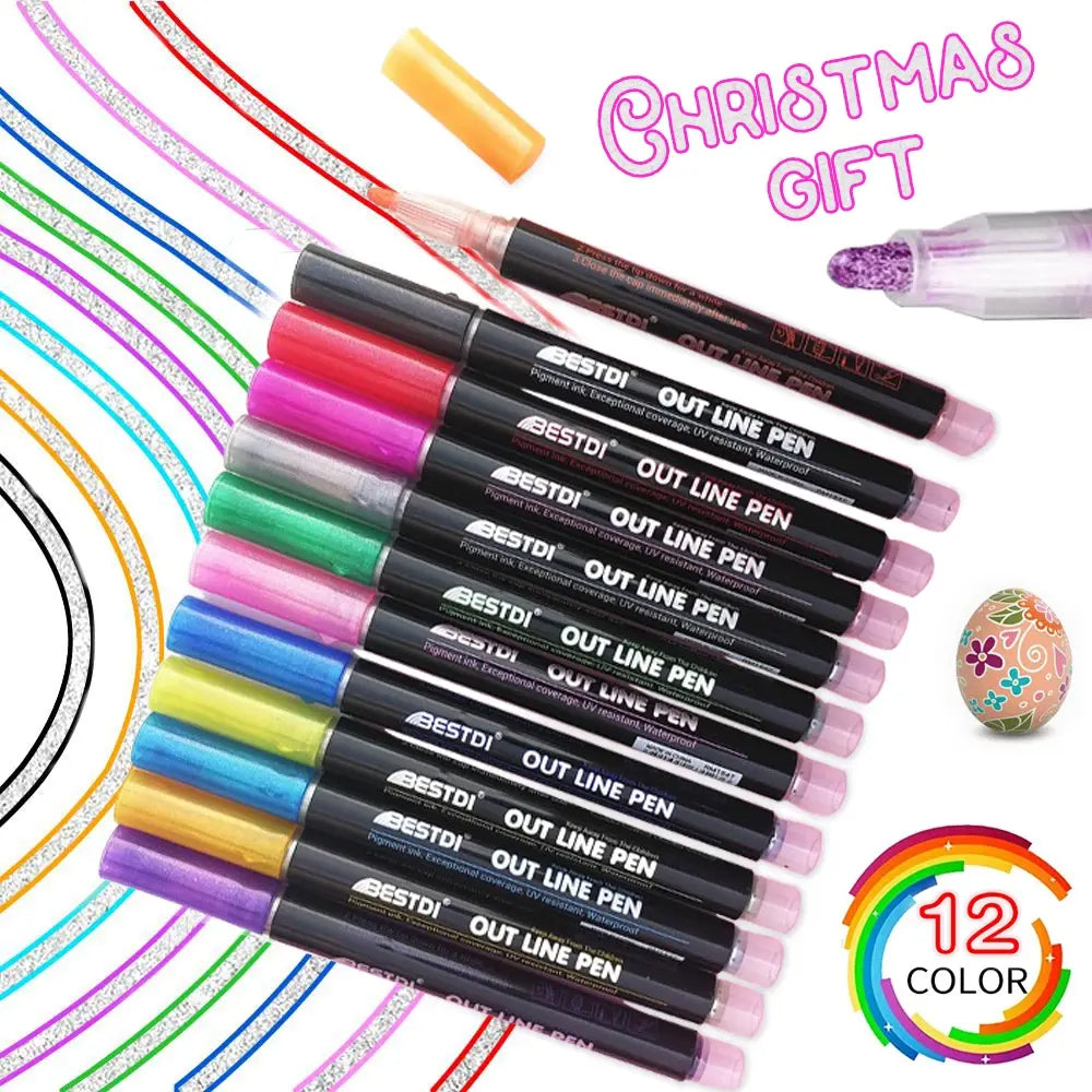 Set of OUTLINE GLITTER&DRAWING MARKER s colorful outline pens for creative projects