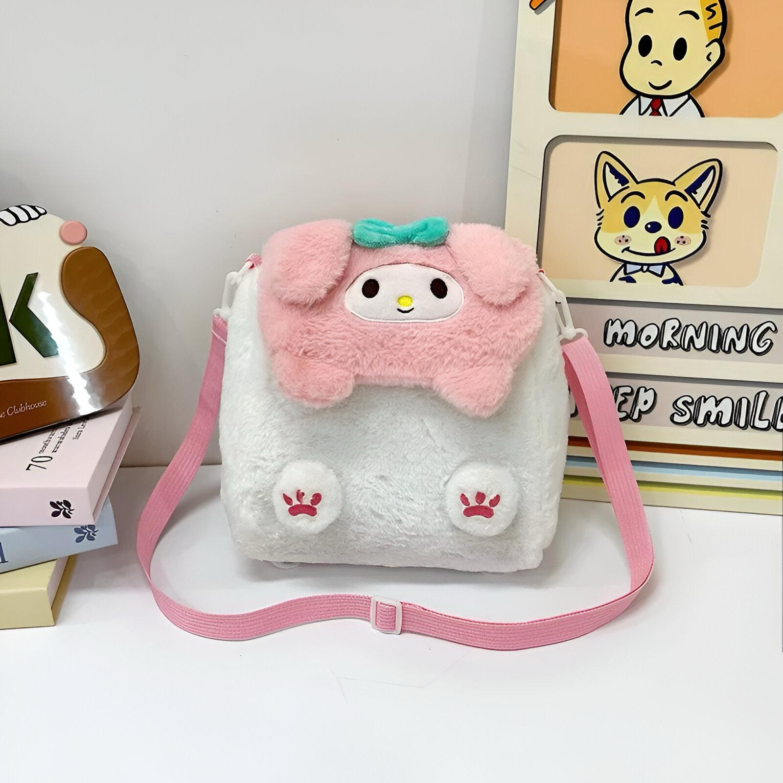 Ružičasta i bijela plišana My Melody torbica za crossbody nošenje