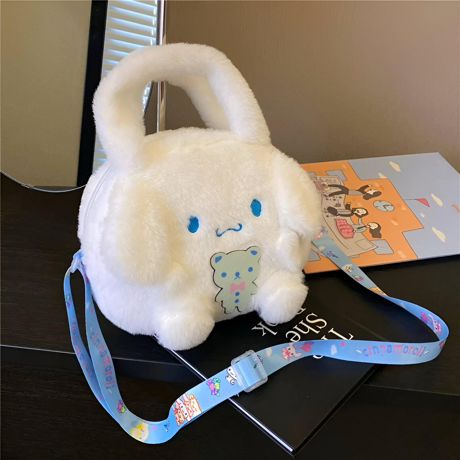 Bijela plišana Cinnamoroll torbica s plavom trakom za rame