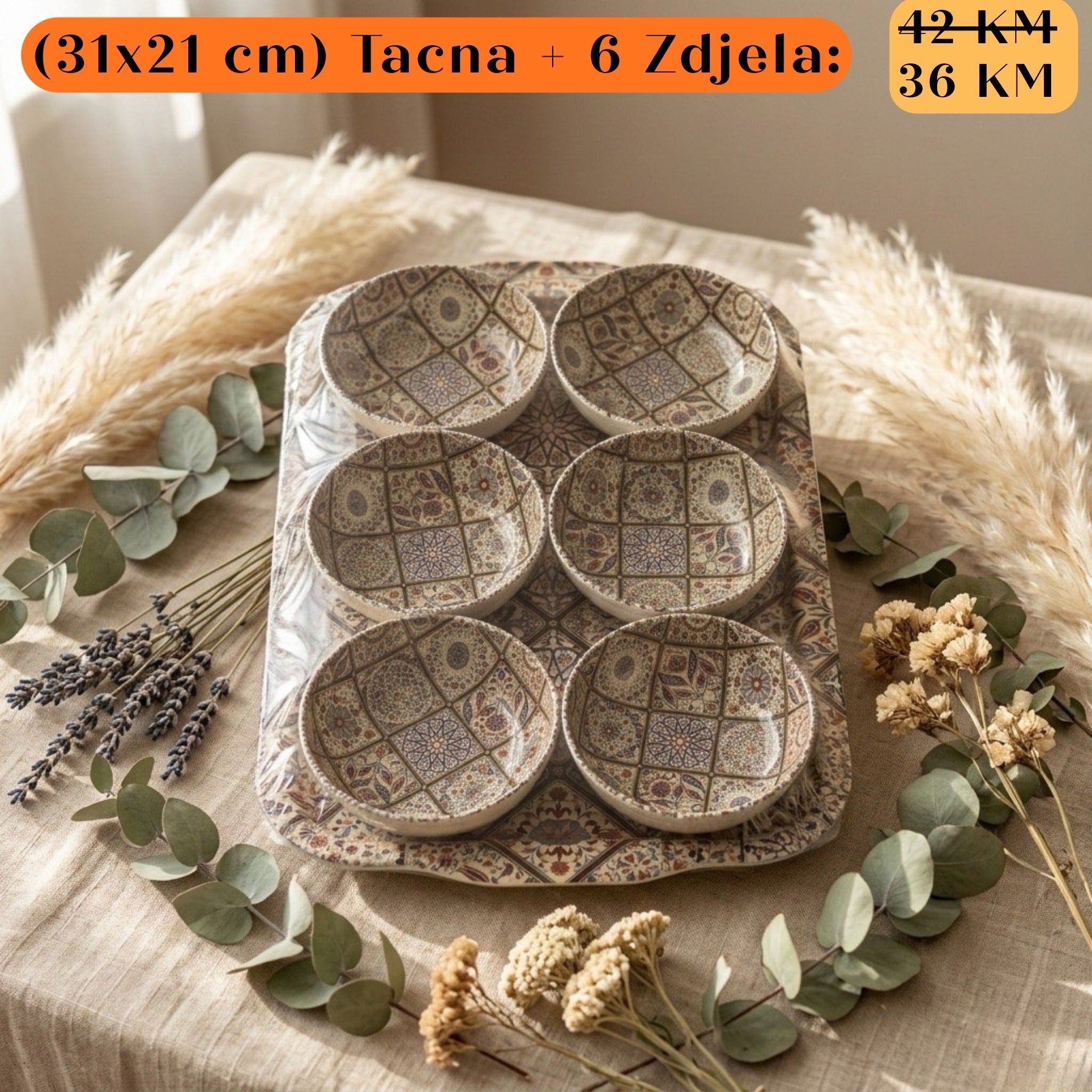 POKLON SET Tacna + 6 zdjela: bež keramički set s uzorkom