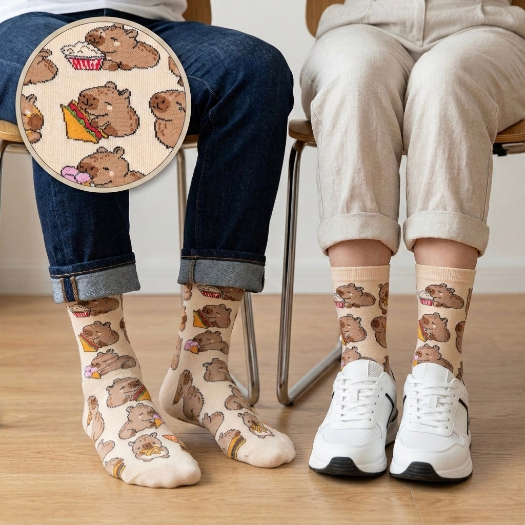 Bežove čarape CAPYBARA ČARAPE s pikseliranim kapibaram i grickalicama