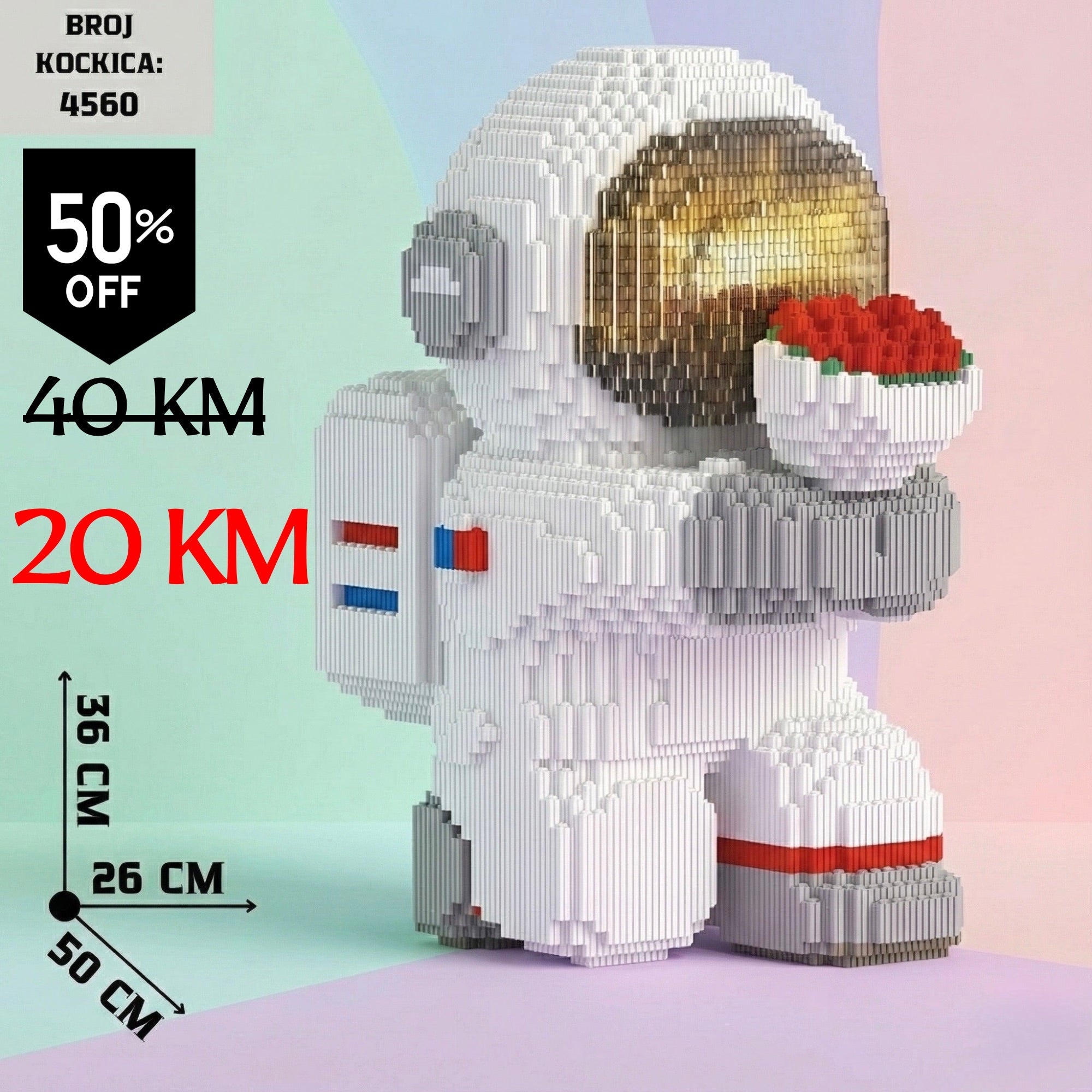 Bijeli Lego astronaut s nošenjem crvenih ruža, 4560 kockica
