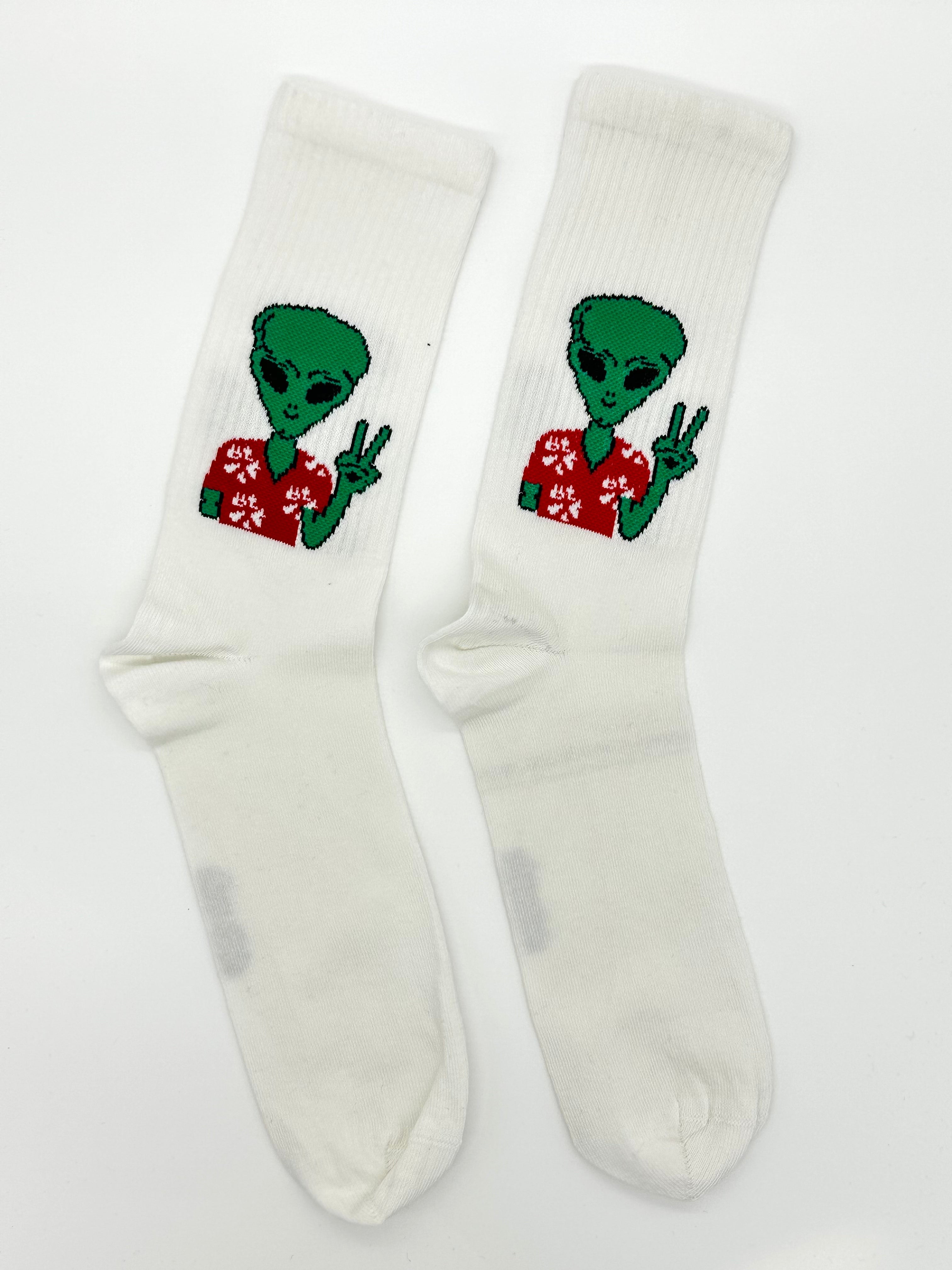 Bijele čarape s alien logom za jedinstveni stil i udobnost