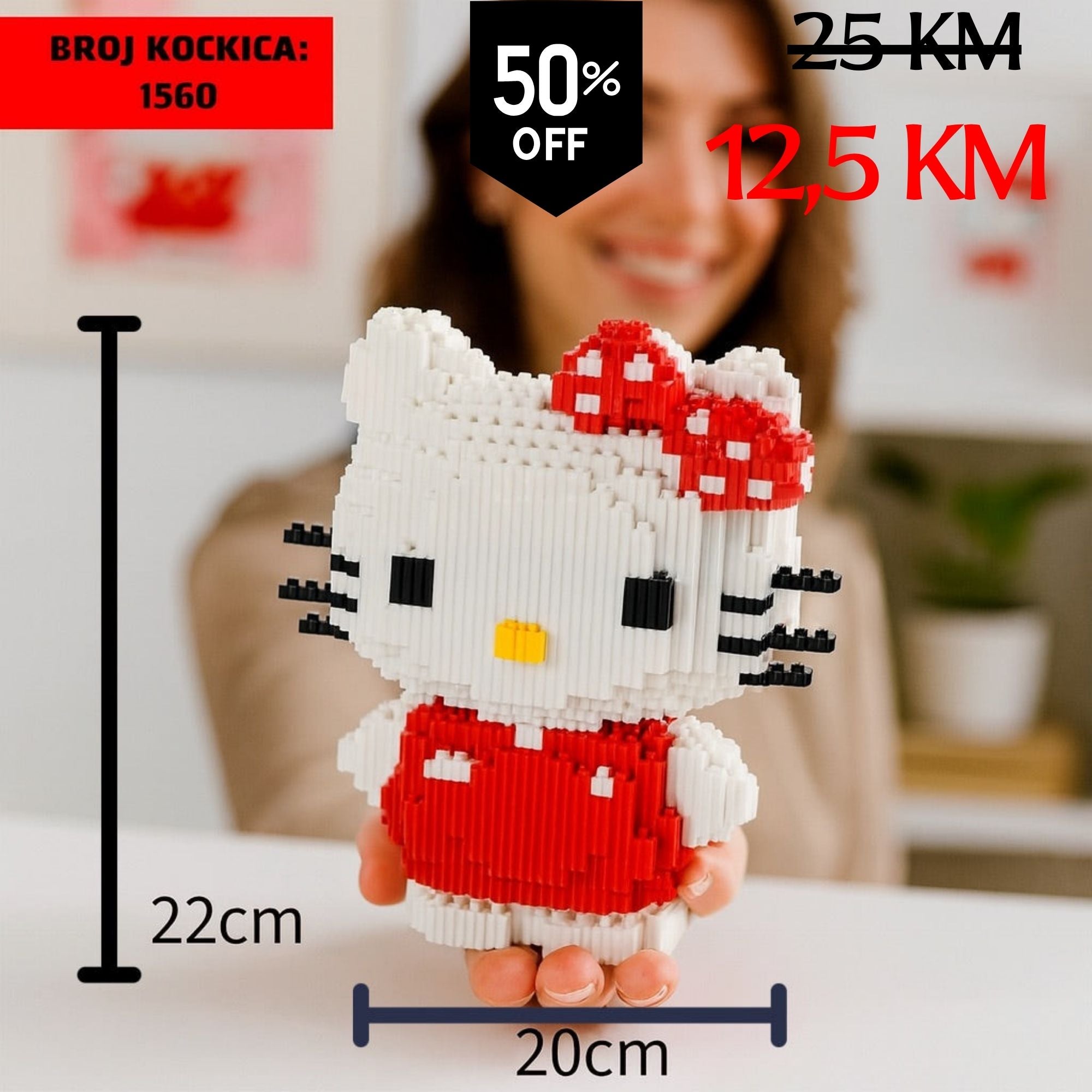 Bijela i crvena Hello Kitty figurina od 1560 kockica