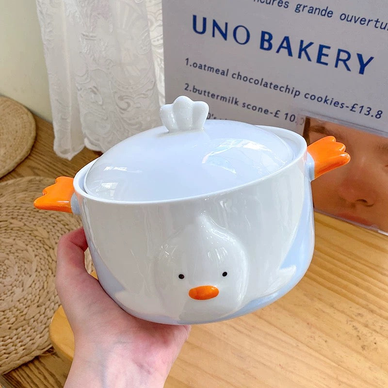 Bijeli keramički lonac u obliku patke PATKA KERAMIČKI LONAC SA POKLOPCEM