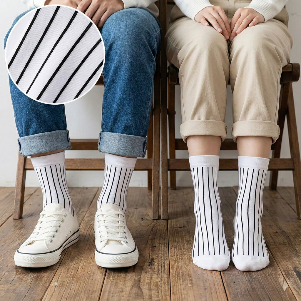 BASIC STRIPES ČARAPE: bijele čarape s crnim vertikalnim prugama