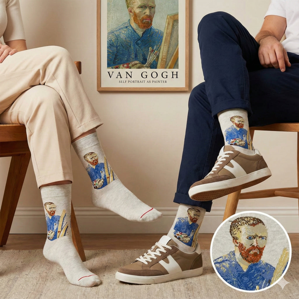 Bijele čarape s Van Goghovim autoportretom slikara u plavim i žutim potezima
