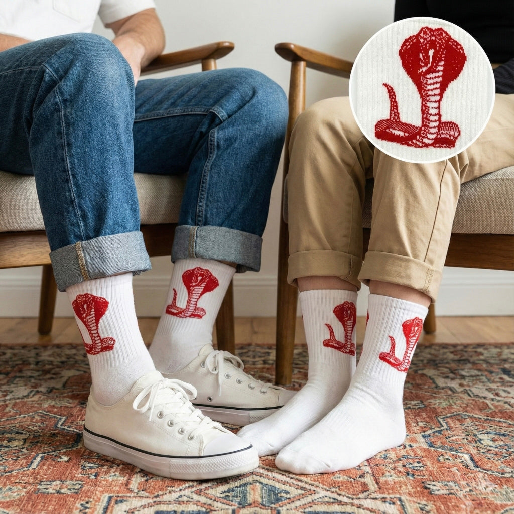 Bijele čarape s crvenim vezanim kobra motivom White Snake Red Logo