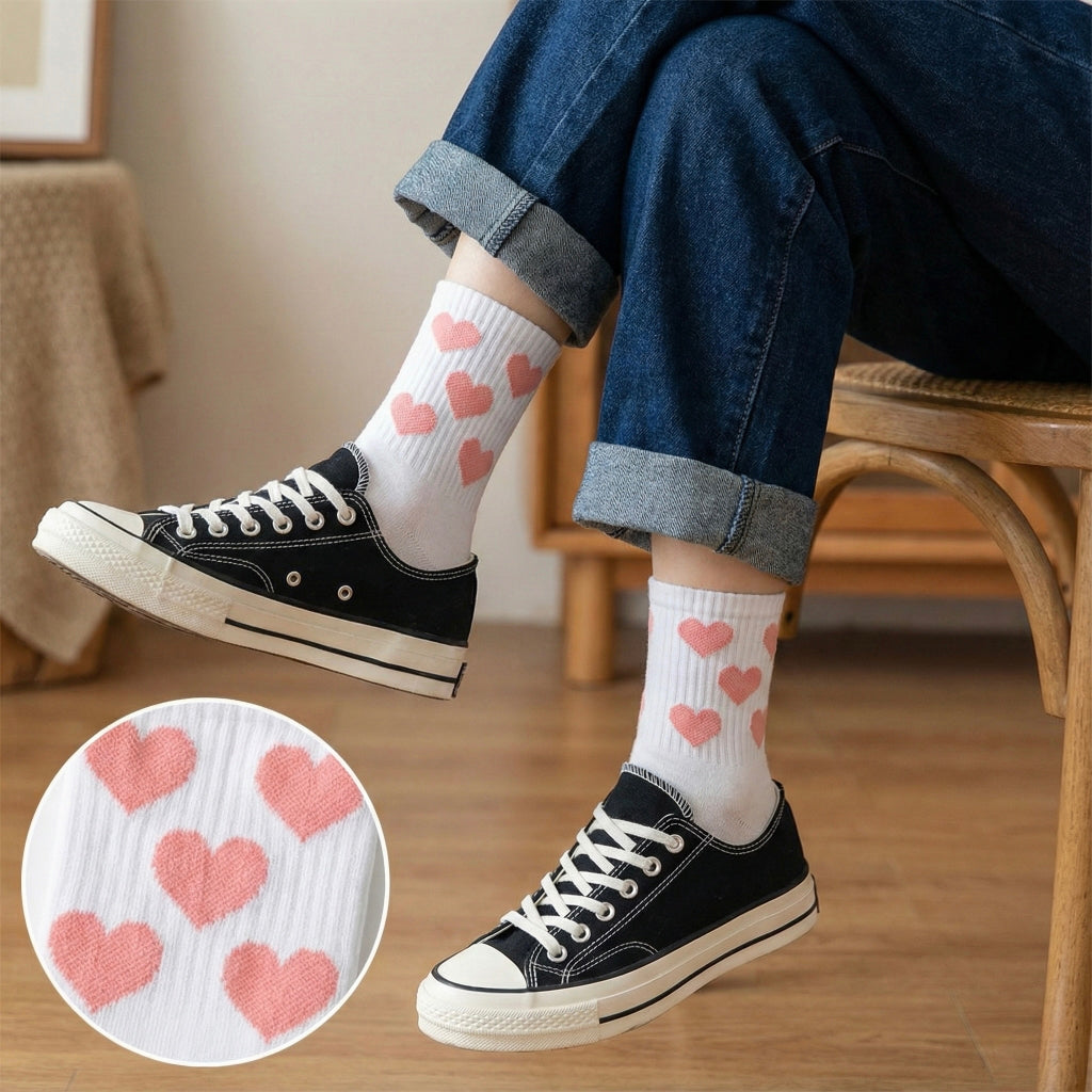 Bijele čarape s ružičastim srčićima Pink Hearts Čarape