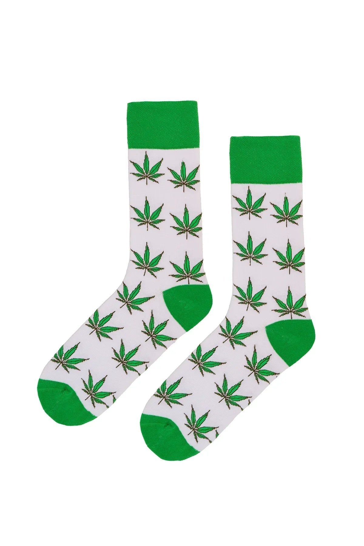 Bijele čarape MARIHUANA ČARAPE s zelenim listovima kanabisa za vaša stopala