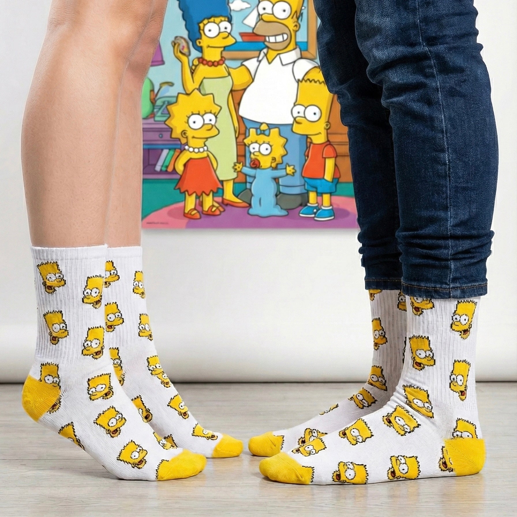 Bart Simpsons čarape: bijele s žutim licima i vrhovima