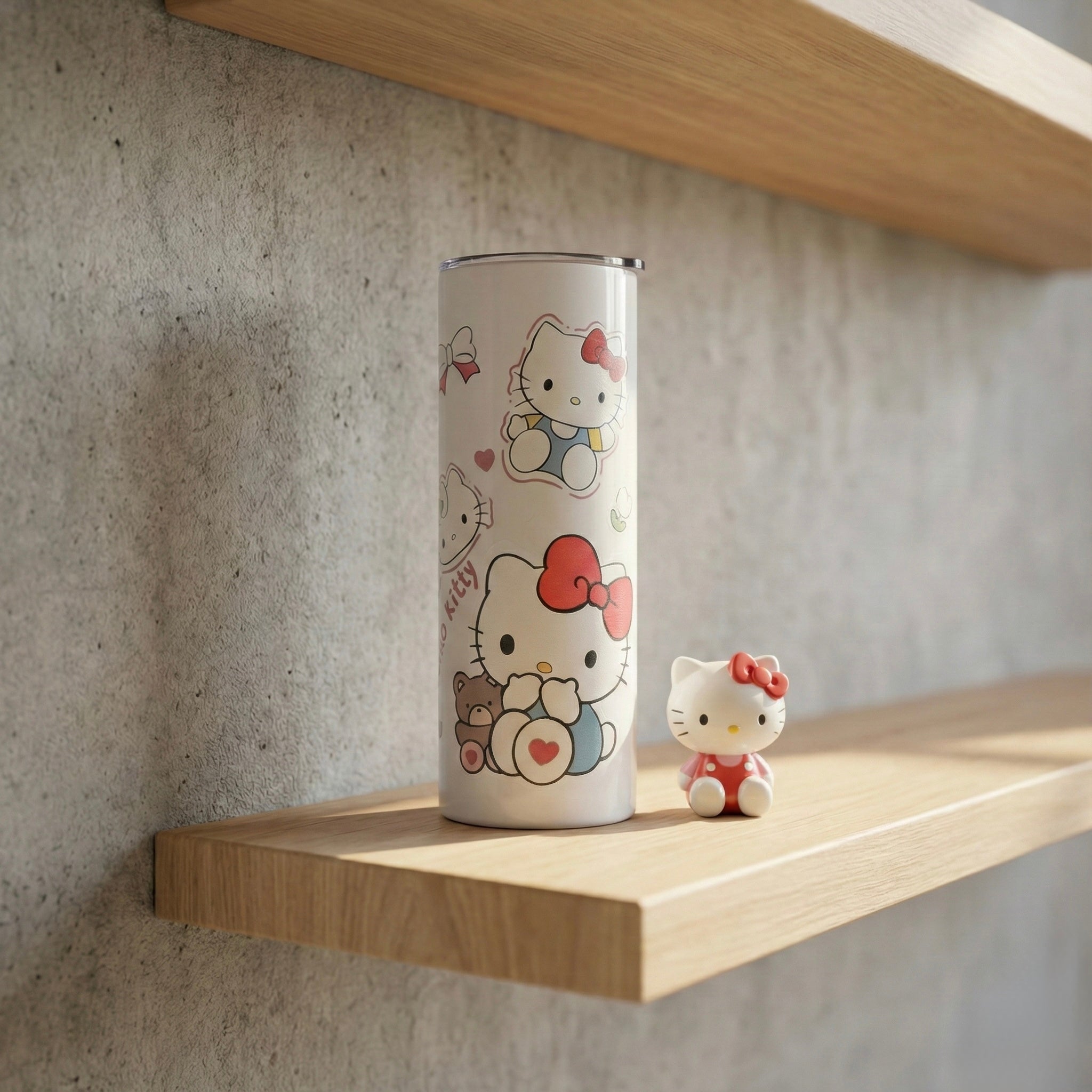 Bijeli Hello Kitty termos od nehrđajućeg čelika s mačjim ilustracijama i crvenom mašnom