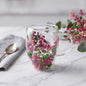 Clear dupla zidana staklena šalica cvijet s cvijećem roze i zelenog suhog babys breath 350 ml