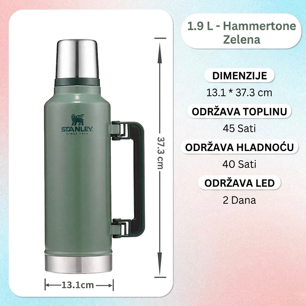 Stanley boca 1.9l termoflaša u mat maslinasto zelenoj boji s nehrđajućim čelikom i crnom ručkom