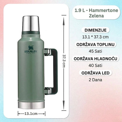 Stanley boca 1.9l termoflaša u mat maslinasto zelenoj boji s nehrđajućim čelikom i crnom ručkom