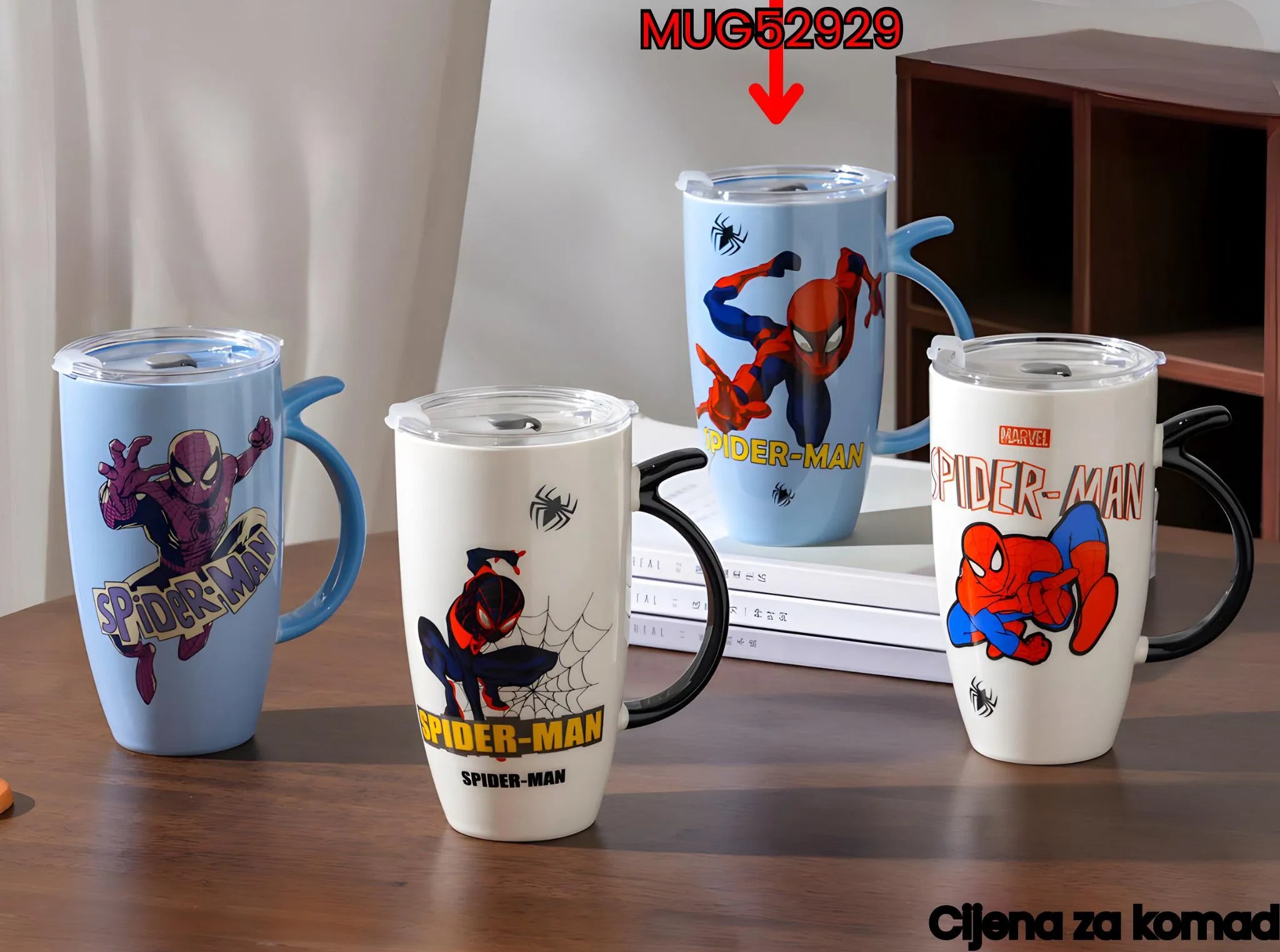 Četiri Spider-Man keramičke šolje s poklopcem i slamkom u setu